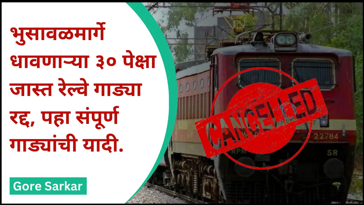 महत्त्वाची बातमी! भुसावळमार्गे धावणाऱ्या ३० पेक्षा जास्त रेल्वे गाड्या रद्द, पहा संपूर्ण गाड्यांची यादी.