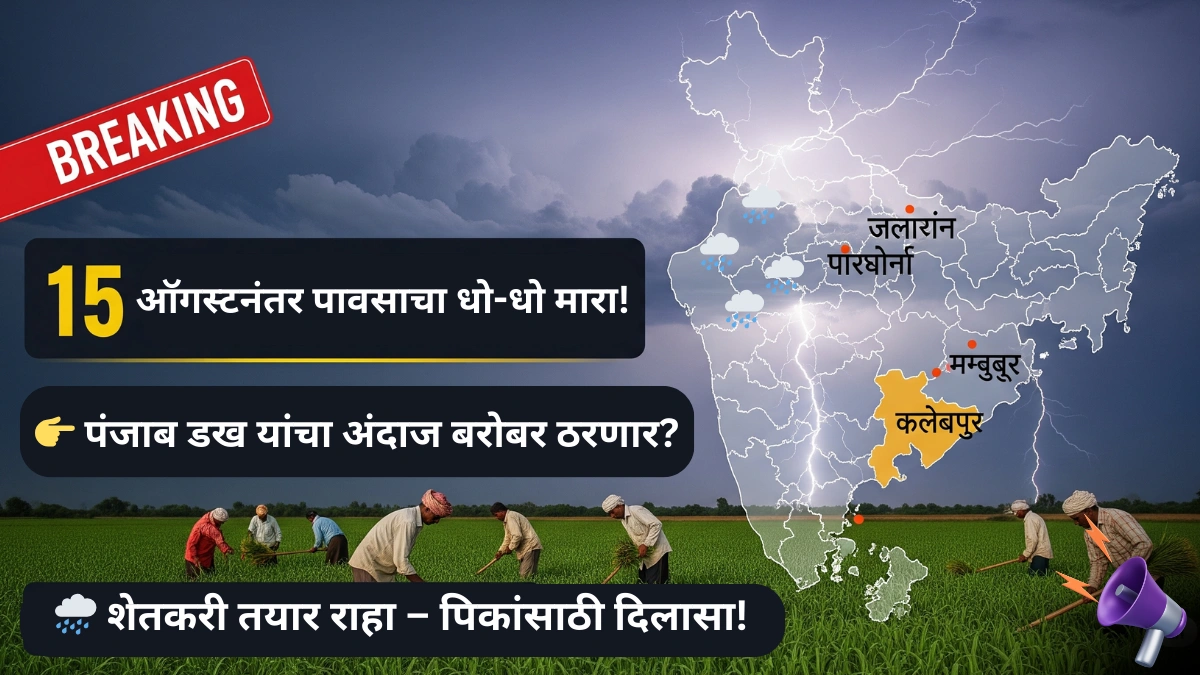 खुशखबर! १५ ऑगस्टनंतर महाराष्ट्रात पावसाचा ‘धमाका’ – या जिल्ह्यांमध्ये मुसळधार पाऊस येणार