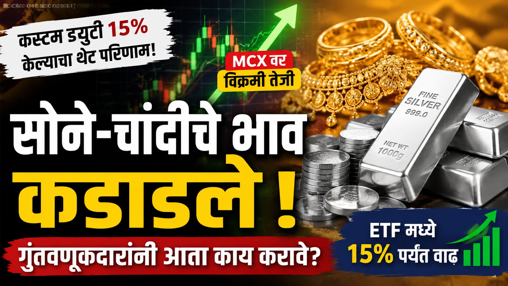 कस्टम ड्युटी वाढताच सोने-चांदीत ऐतिहासिक उसळी! MCX वर विक्रमी तेजी, आता गुंतवणूकदारांनी काय करावे ? कस्टम ड्युटी वाढताच सोने-चांदीत ऐतिहासिक उसळी! MCX वर विक्रमी तेजी, आता गुंतवणूकदारांनी काय करावे ?