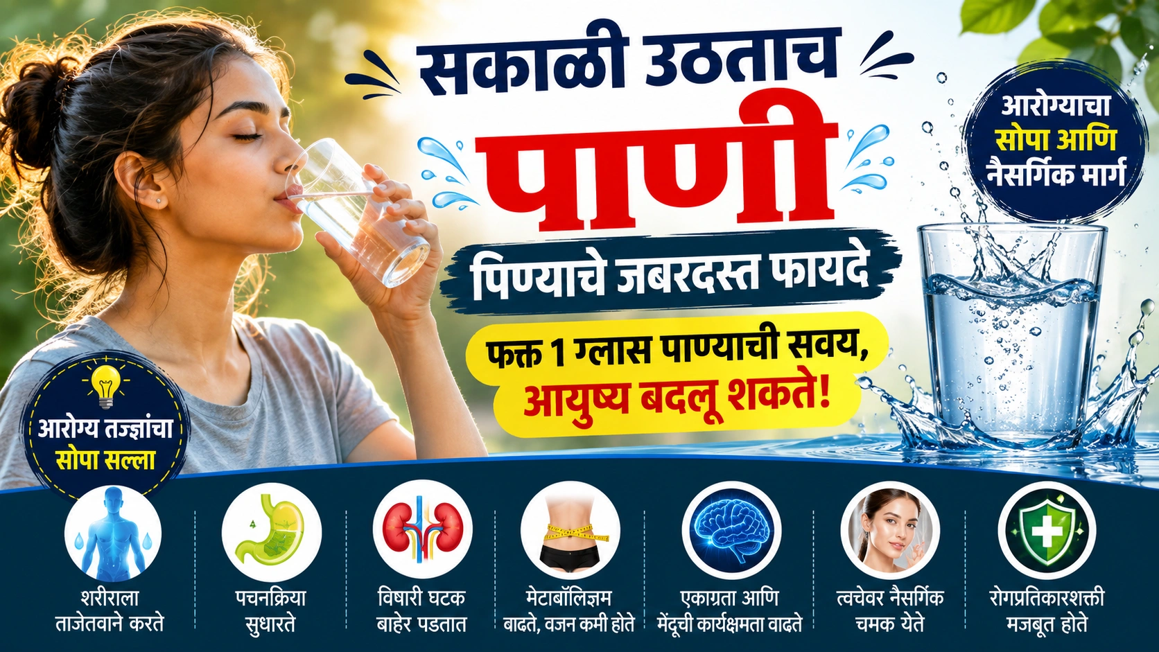 सकाळी उठताच पाणी पिणं का आवश्यक आहे ? जाणून घ्या शरीराला होणारे जबरदस्त फायदे सकाळी उठताच पाणी पिणं का आवश्यक आहे ? जाणून घ्या शरीराला होणारे जबरदस्त फायदे