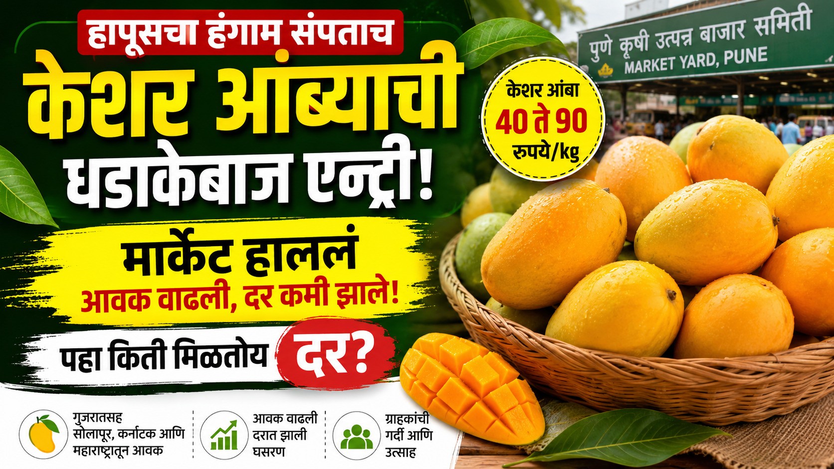 Kesar Amba Rate : हापूसचा सीझन संपता संपता केशरची धडाकेबाज एन्ट्री! पुण्यात दर घसरले, ग्राहकांची गर्दी वाढली