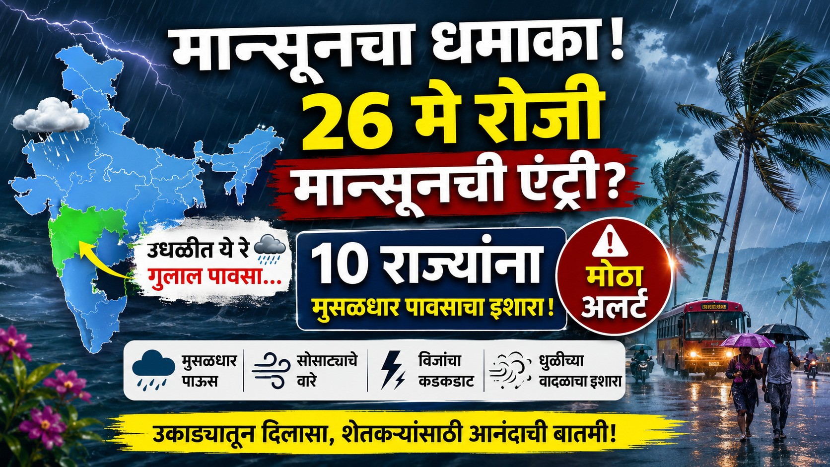 Maharashtra Monsoon Alert : ‘उधळीत ये रे गुलाल पावसा’… मान्सूनच्या आगमनाची चाहूल! 10 राज्यांना मुसळधार पावसाचा इशारा Maharashtra Monsoon Alert : ‘उधळीत ये रे गुलाल पावसा’… मान्सूनच्या आगमनाची चाहूल! 10 राज्यांना मुसळधार पावसाचा इशारा