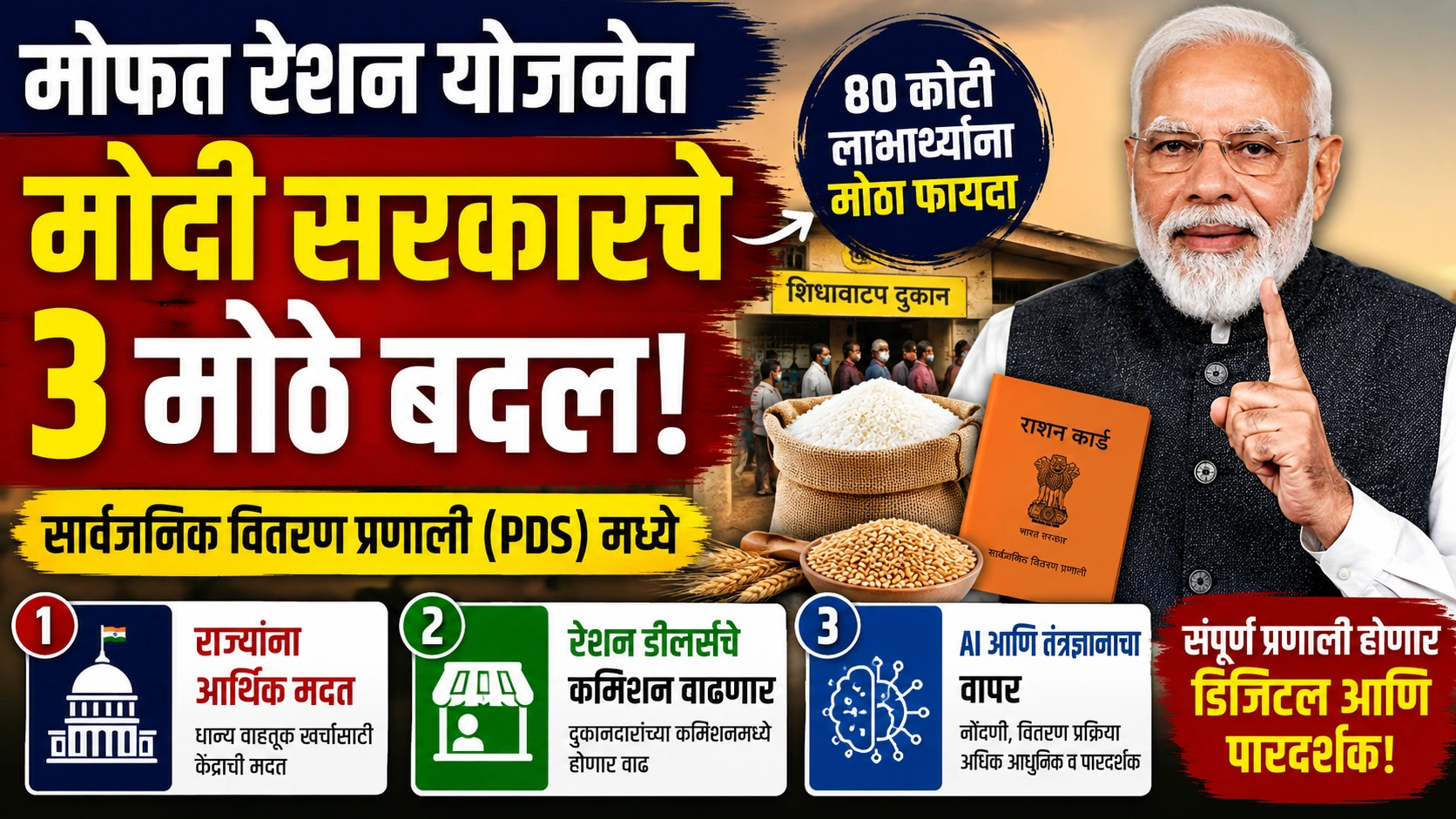 मोफत रेशन योजनेत मोदी सरकारचे तीन मोठे बदल; 80 कोटी लाभार्थ्यांना फायदा मोफत रेशन योजनेत मोदी सरकारचे तीन मोठे बदल; 80 कोटी लाभार्थ्यांना फायदा