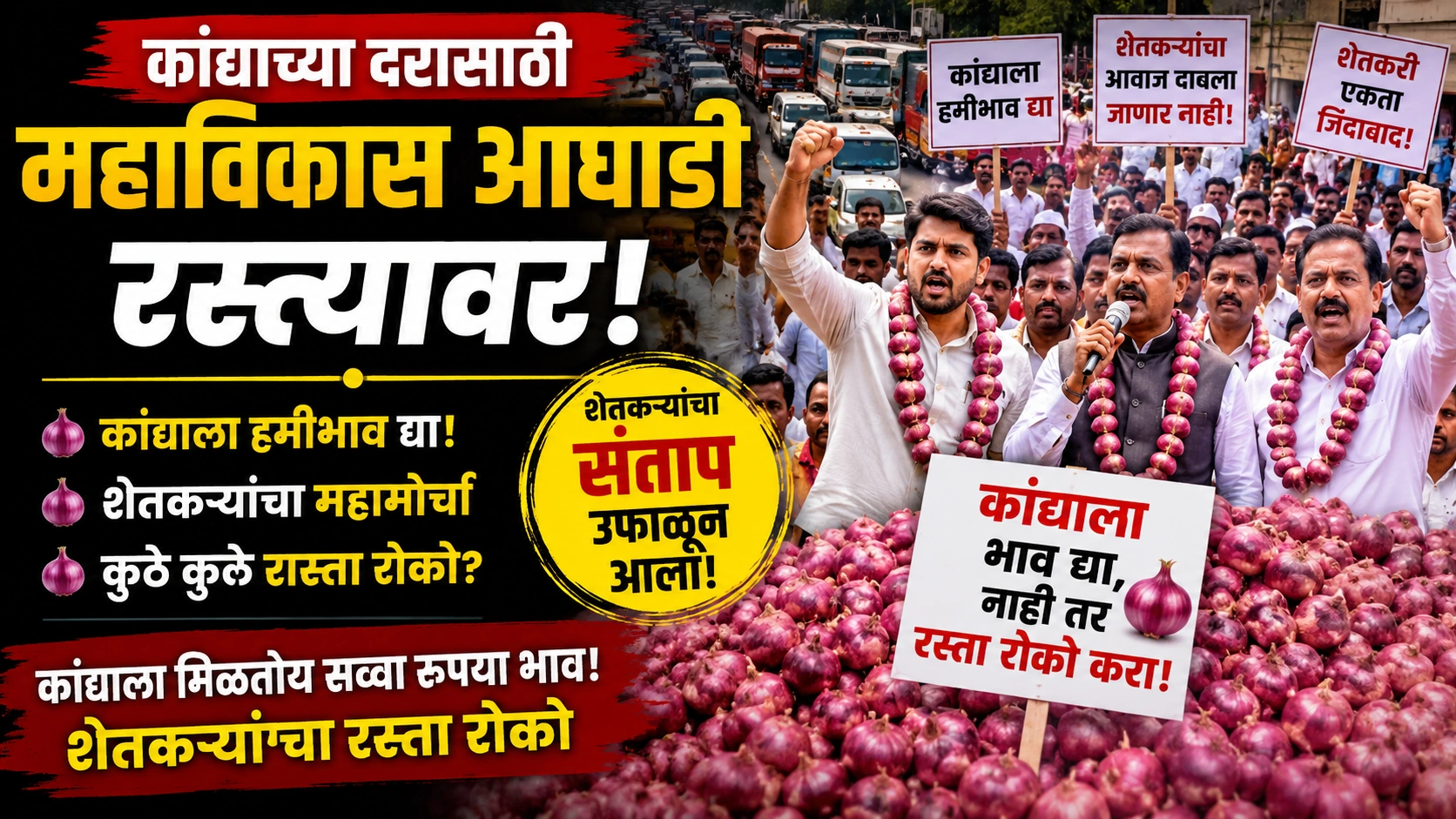 कांद्याच्या दरासाठी महाविकास आघाडी आक्रमक; नाशिक, औरंगाबादसह अनेक ठिकाणी रास्ता रोको आंदोलन