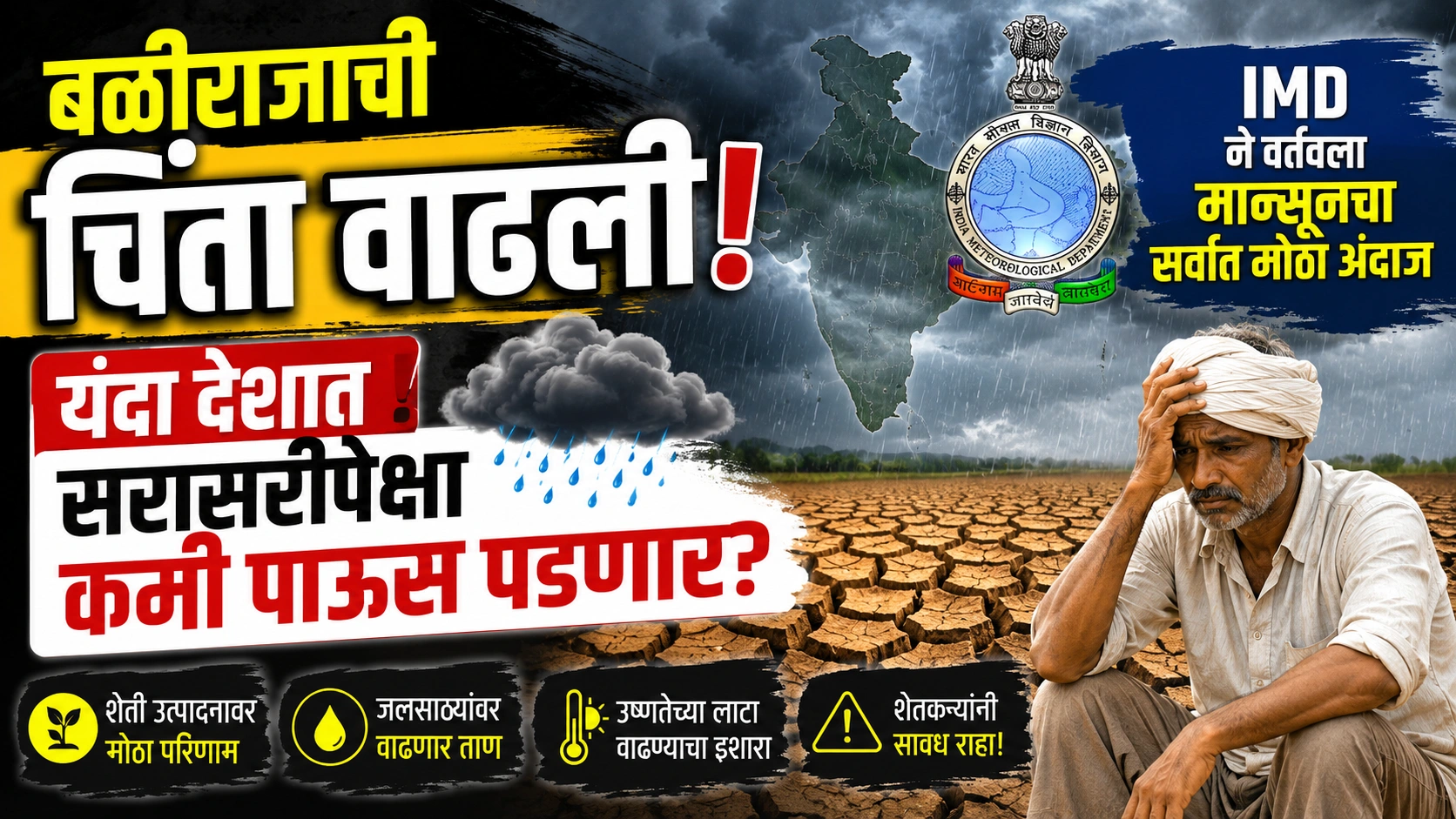 बळीराजाची चिंता वाढली! यंदा मान्सून कमकुवत राहण्याची शक्यता; हवामान विभागाचा मोठा इशारा बळीराजाची चिंता वाढली! यंदा मान्सून कमकुवत राहण्याची शक्यता; हवामान विभागाचा मोठा इशारा
