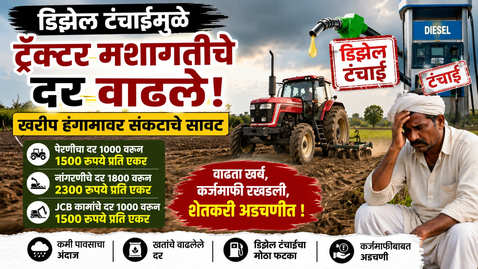 डिझेल टंचाईचा फटका! ट्रॅक्टर मशागतीचे दर वाढले, खरीप हंगाम संकटात