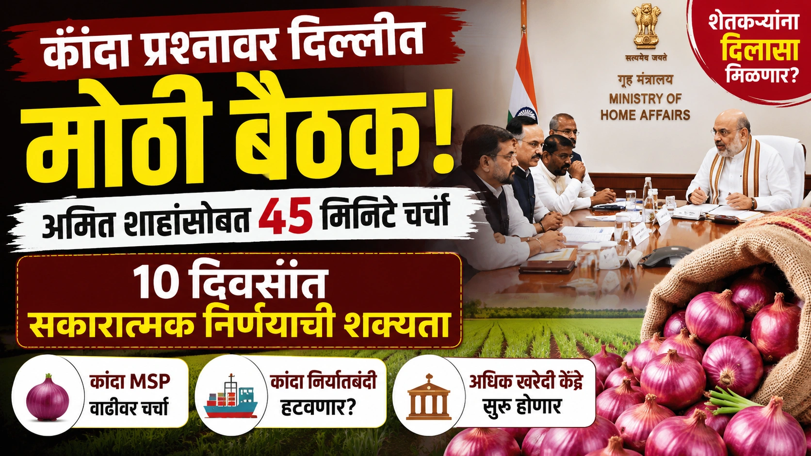 कांदा प्रश्नावर दिल्लीत मोठी बैठक; 45 मिनिटांच्या चर्चेनंतर शेतकऱ्यांना दिलासा मिळण्याची शक्यता