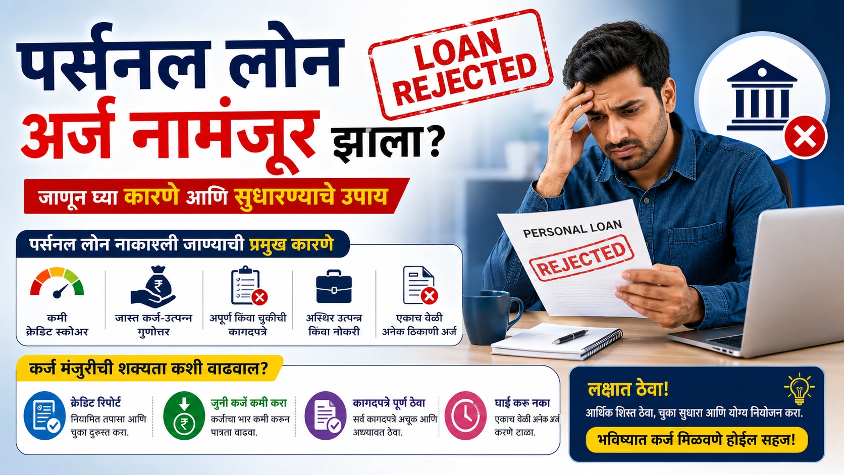 पर्सनल लोन अर्ज नाकारला? जाणून घ्या कारणे आणि मंजुरी मिळवण्यासाठी महत्त्वाच्या टिप्स
