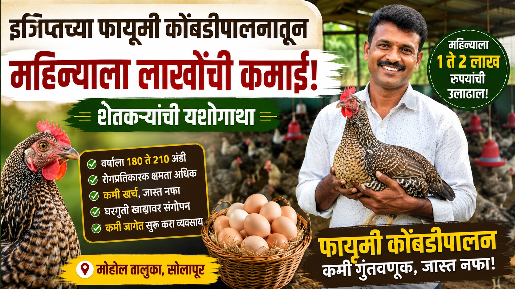 Success Story : शेतीला जोड दिली कुक्कुटपालनाची; इजिप्तच्या फायूमी कोंबडीने शेतकऱ्याला मिळवून दिली लाखोंची कमाई Success Story : शेतीला जोड दिली कुक्कुटपालनाची; इजिप्तच्या फायूमी कोंबडीने शेतकऱ्याला मिळवून दिली लाखोंची कमाई