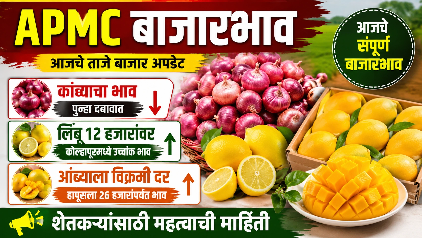 APMC Market Update: लिंबूने गाठला 12 हजारांचा टप्पा, कांद्यावर आवकेचा दबाव; आंब्याला मिळतोय विक्रमी दर APMC Market Update: लिंबूने गाठला 12 हजारांचा टप्पा, कांद्यावर आवकेचा दबाव; आंब्याला मिळतोय विक्रमी दर