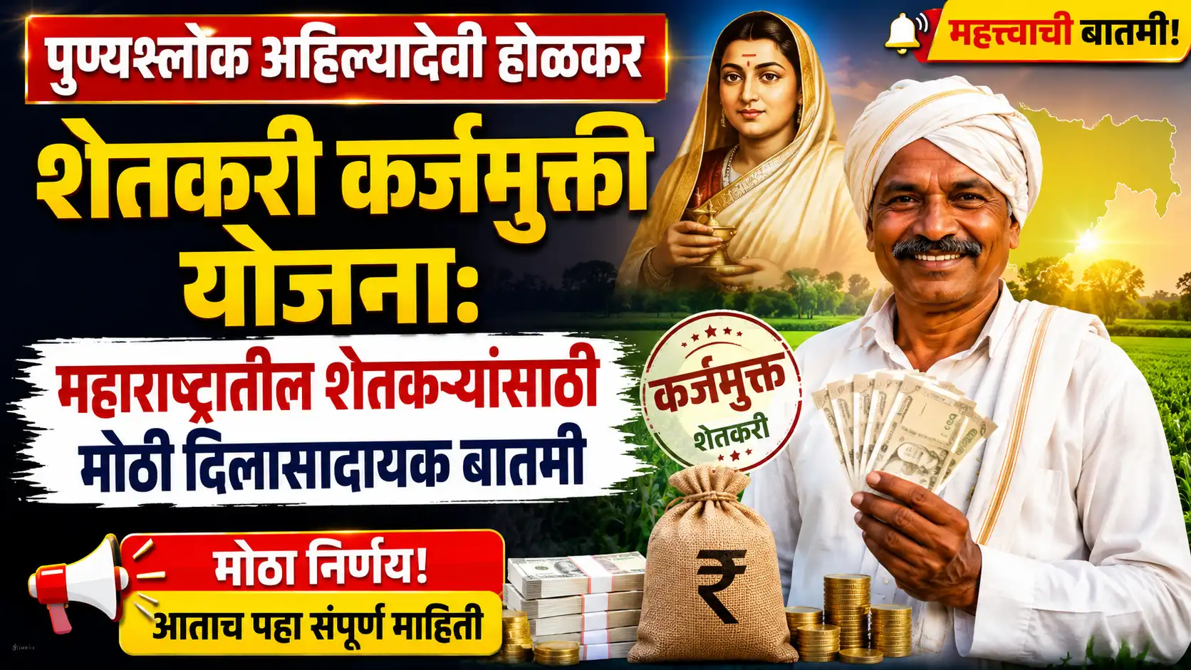 पुण्यश्लोक अहिल्यादेवी होळकर शेतकरी कर्जमुक्ती योजना: महाराष्ट्रातील शेतकऱ्यांसाठी मोठी दिलासादायक बातमी पुण्यश्लोक अहिल्यादेवी होळकर शेतकरी कर्जमुक्ती योजना: महाराष्ट्रातील शेतकऱ्यांसाठी मोठी दिलासादायक बातमी