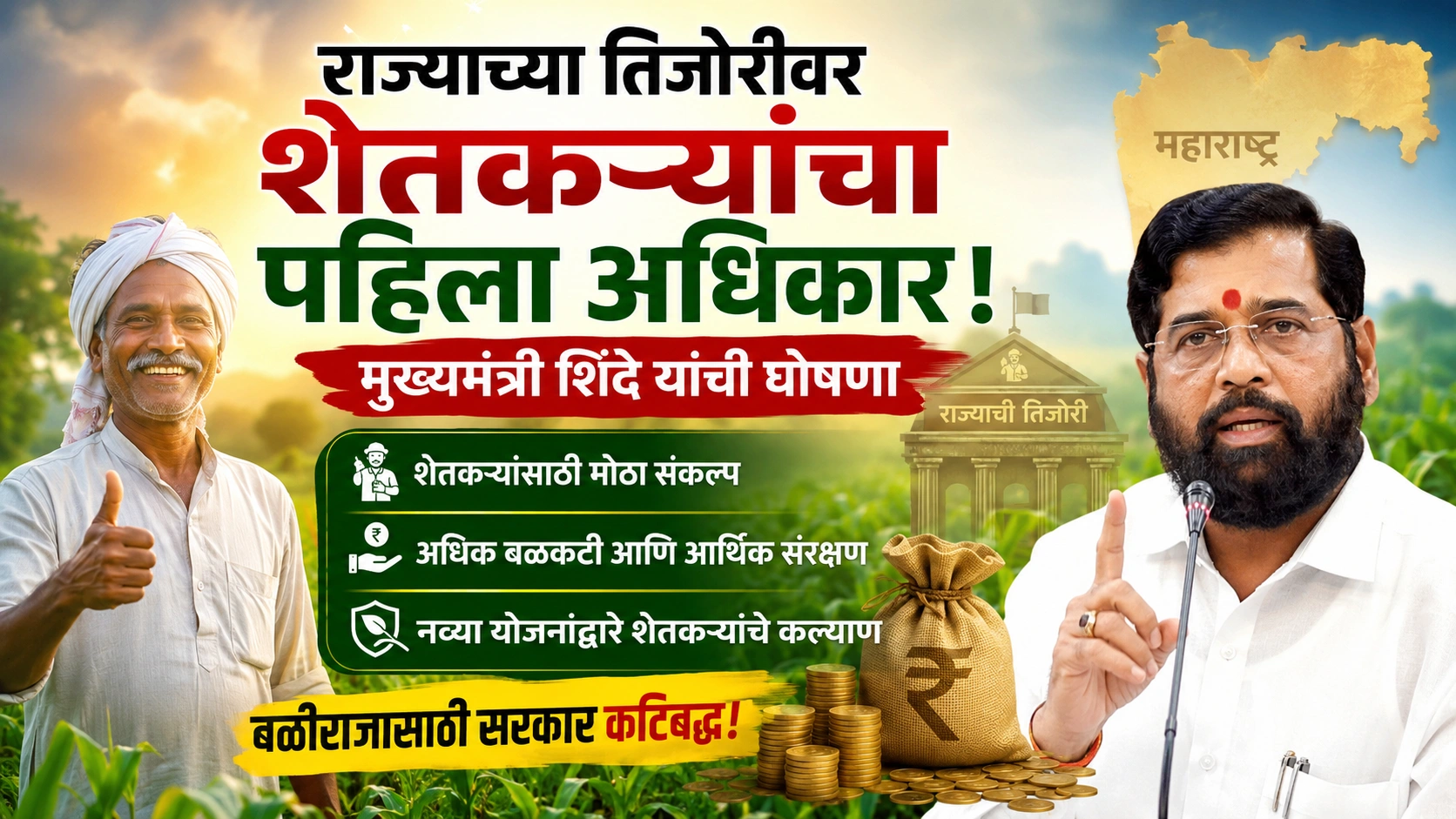 महाराष्ट्र सरकारने शेतकऱ्यांच्या कल्याणासाठी उचलले मोठे पाऊल, आता बळीराजाला मिळणार अधिक बळकटी आणि आर्थिक संरक्षण; जाणून घ्या सरकारचा नवा संकल्प.