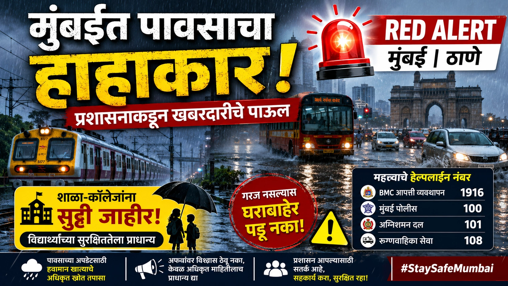 मुंबईत पावसाचा हाहाकार, प्रशासनाकडून खबरदारीचे पाऊल मुंबईत पावसाचा हाहाकार, प्रशासनाकडून खबरदारीचे पाऊल