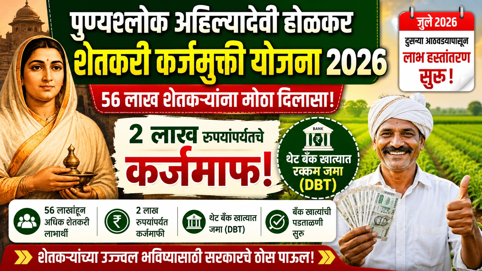 पुण्यश्लोक अहिल्यादेवी होळकर शेतकरी कर्जमुक्ती योजना २०२६: ५६ लाख शेतकऱ्यांना मोठा दिलासा