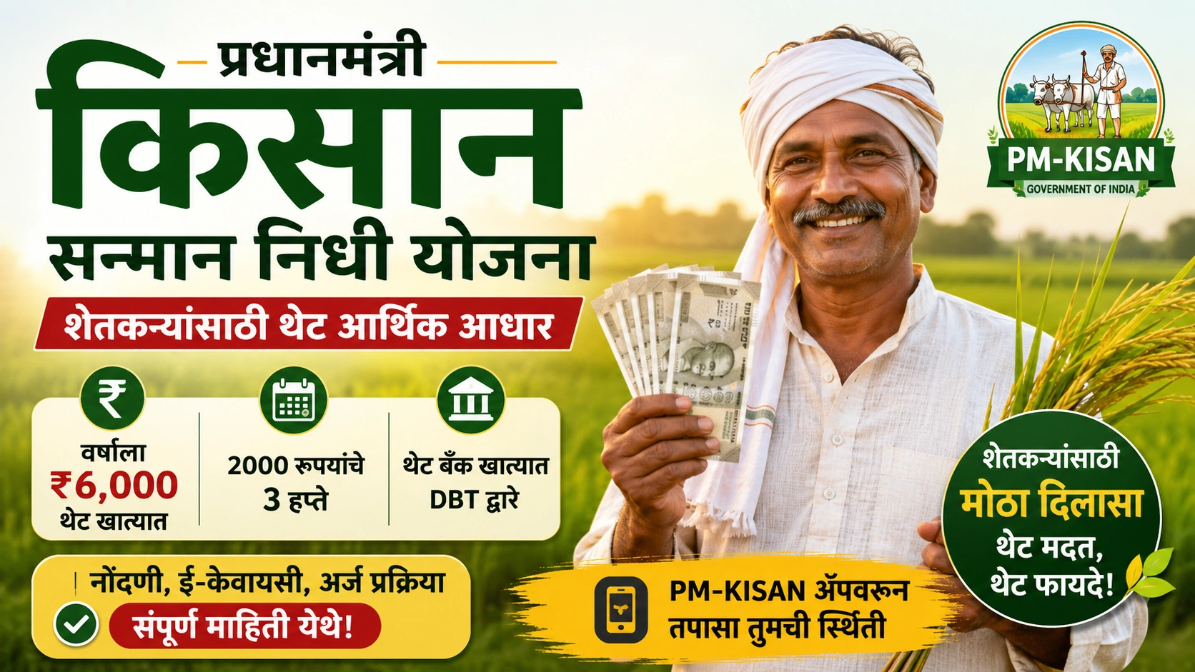 प्रधानमंत्री किसान सन्मान निधी (PM-KISAN): शेतकऱ्यांसाठी थेट आर्थिक आधार प्रधानमंत्री किसान सन्मान निधी (PM-KISAN): शेतकऱ्यांसाठी थेट आर्थिक आधार