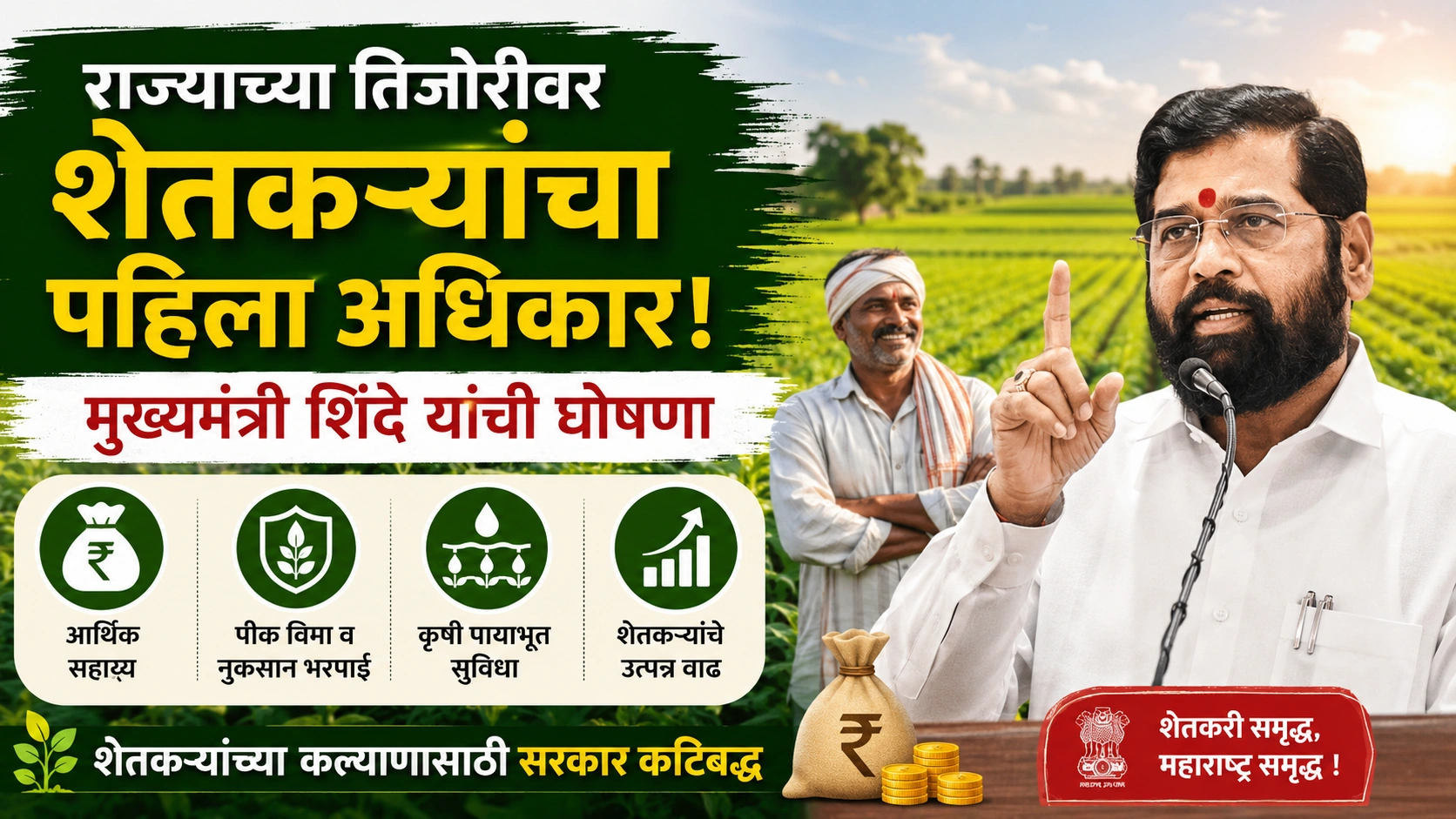 महाराष्ट्र सरकारने शेतकऱ्यांच्या कल्याणासाठी उचलले मोठे पाऊल, आता बळीराजाला मिळणार अधिक बळकटी आणि आर्थिक संरक्षण; जाणून घ्या सरकारचा नवा संकल्प.