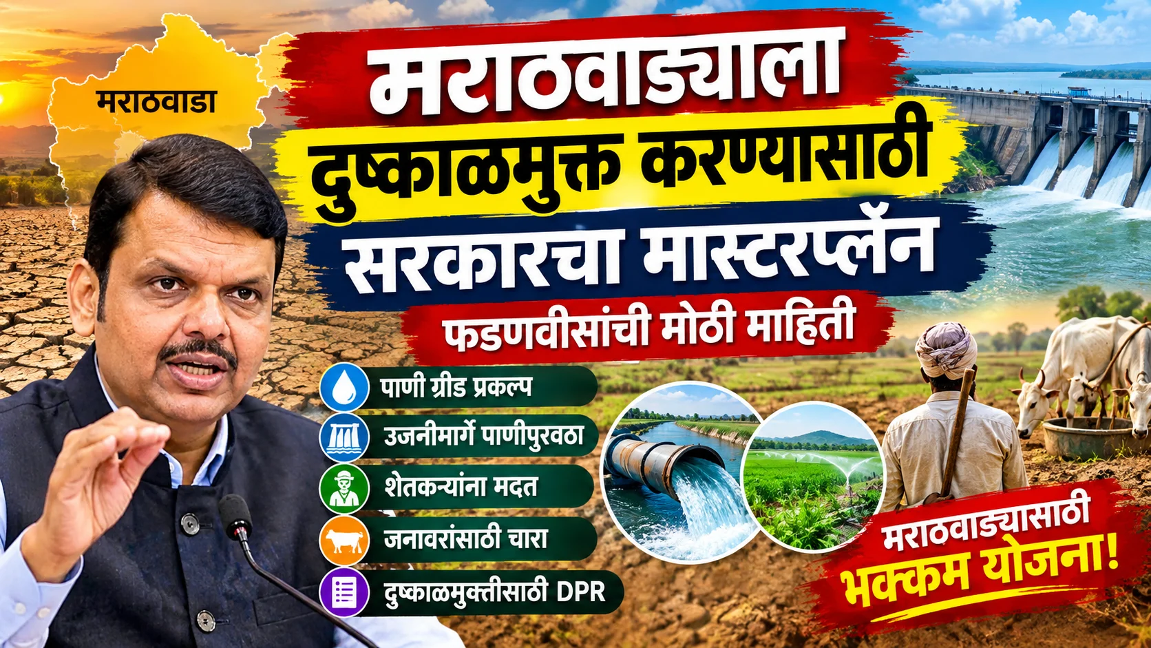 मराठवाड्याला दुष्काळमुक्त करण्यासाठी सरकारचा मास्टरप्लॅन; फडणवीसांची मोठी घोषणा मराठवाड्याला दुष्काळमुक्त करण्यासाठी सरकारचा मास्टरप्लॅन; फडणवीसांची मोठी घोषणा